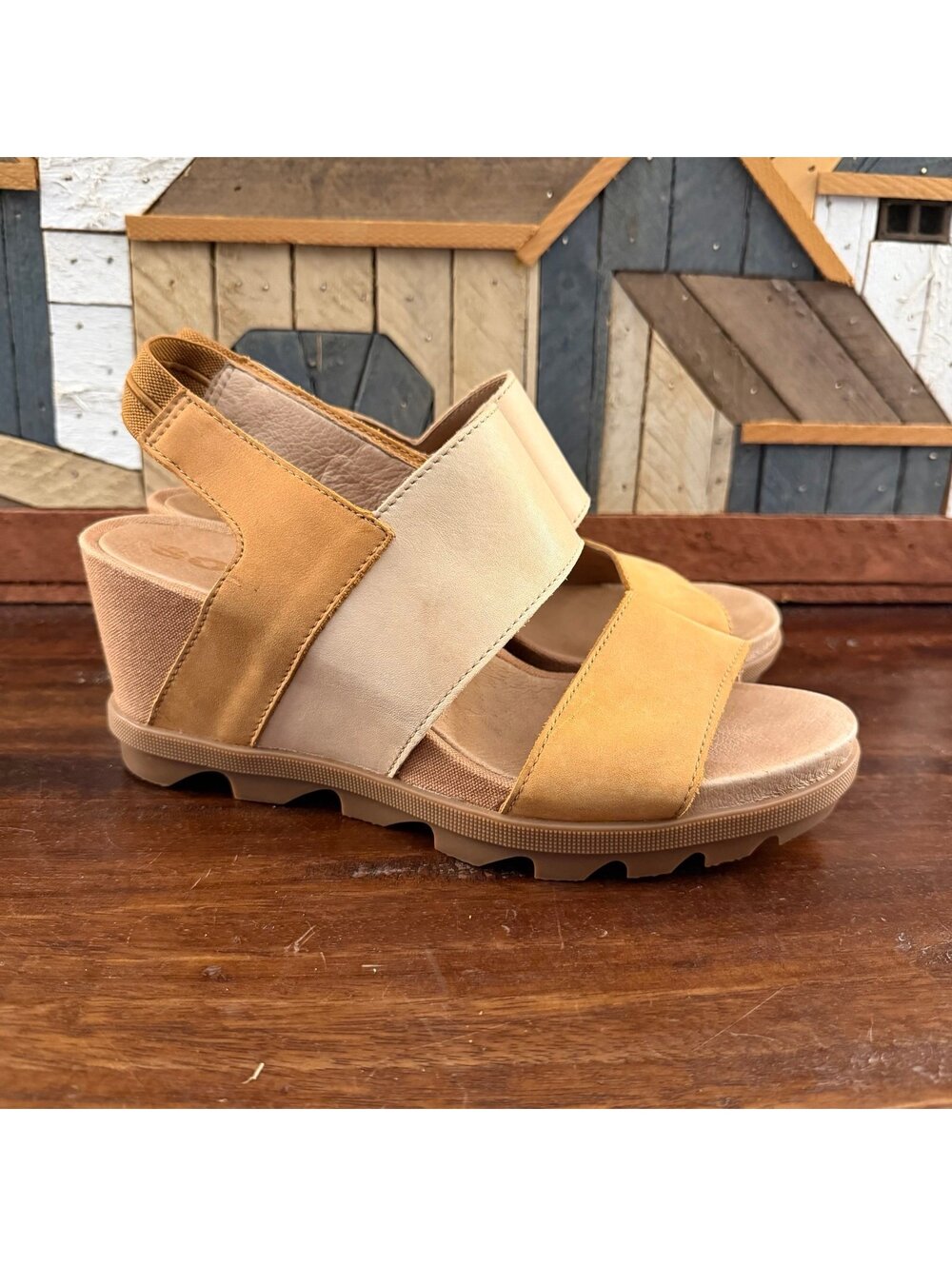 Sorel Joanie II Leather Wedge Platform Sandals Camel Brown Women's Size 9 - Picture 3 of 6
